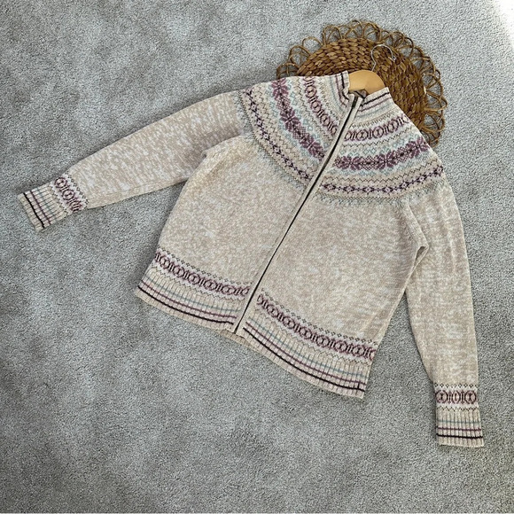 Tiara International Vintage 2001 Retro Faire Isle Zipper Front Sweater Boho L - Picture 2 of 12